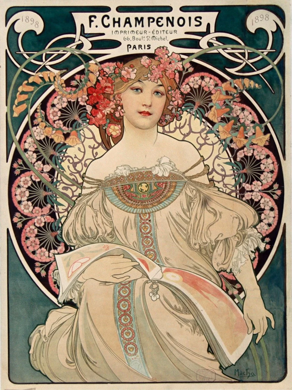 Alfonse Mucha, Reverie, plakat til forlaget Champenois. (1897)