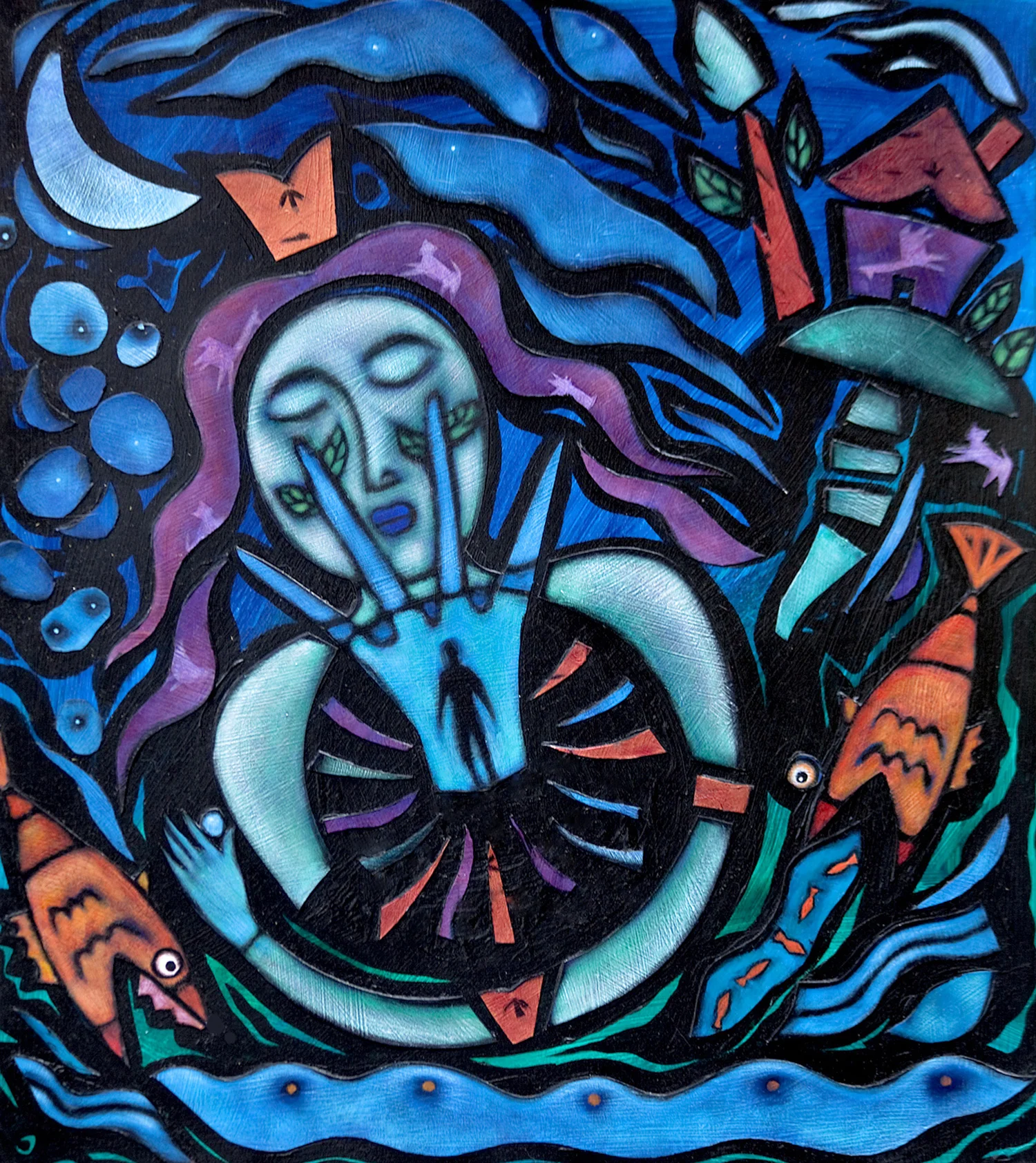 Hungry Fish , acrylic on paper 22" x 24"