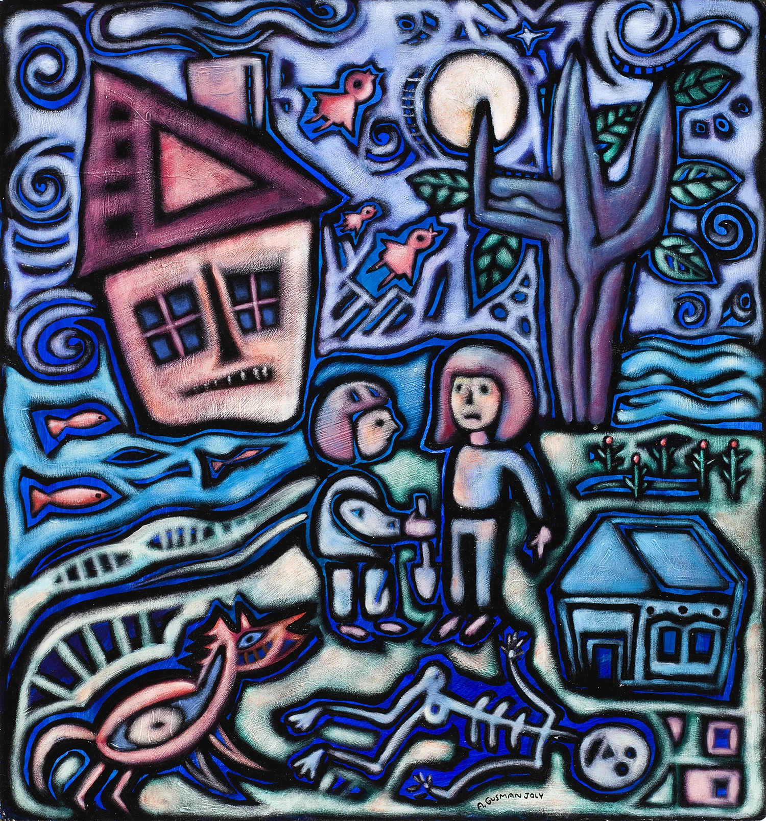 Nina's Dream , acrylic on paper 22" x 23"