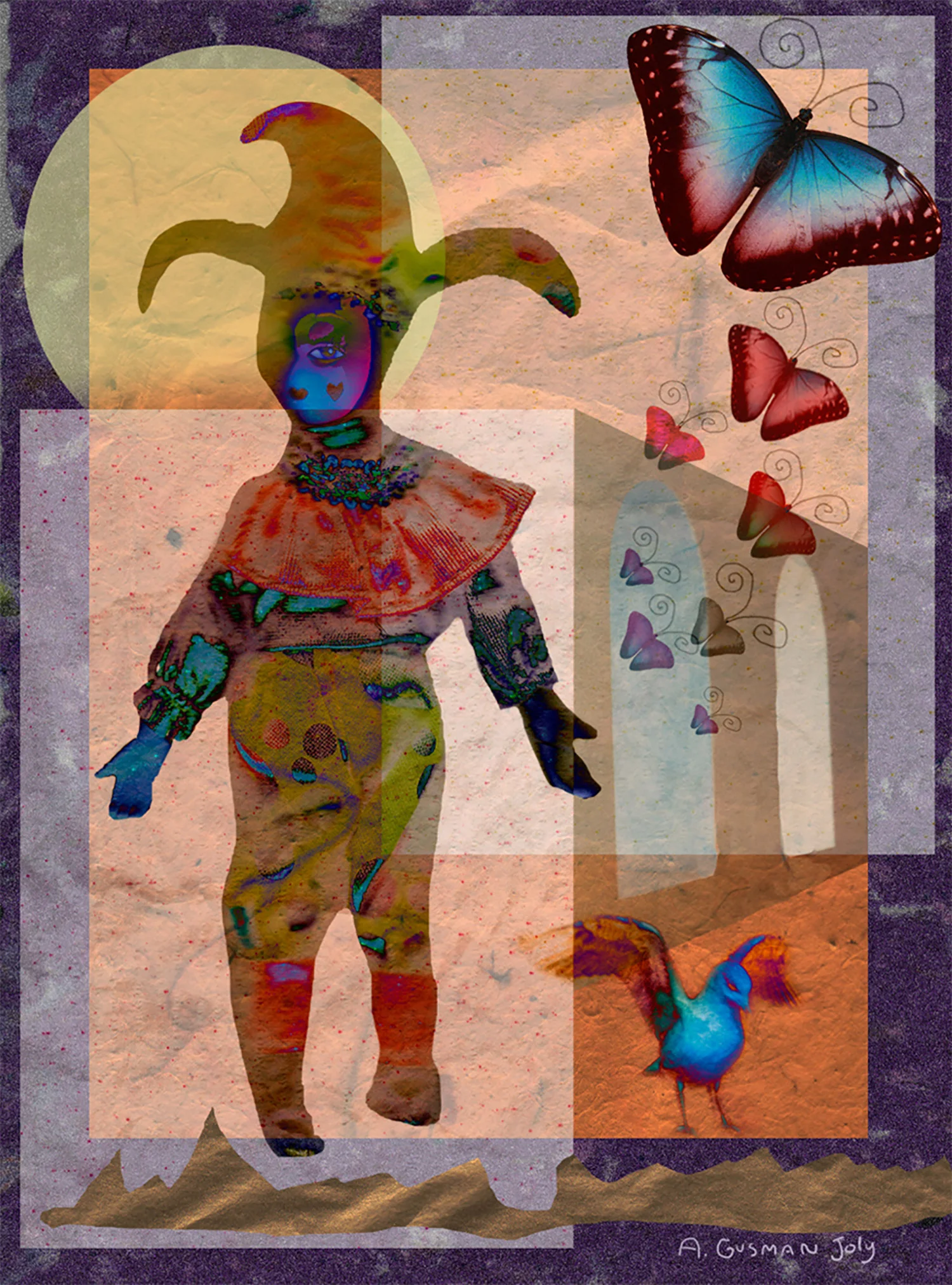 The Jester Calls, Adobe Photoshop collage with found objects