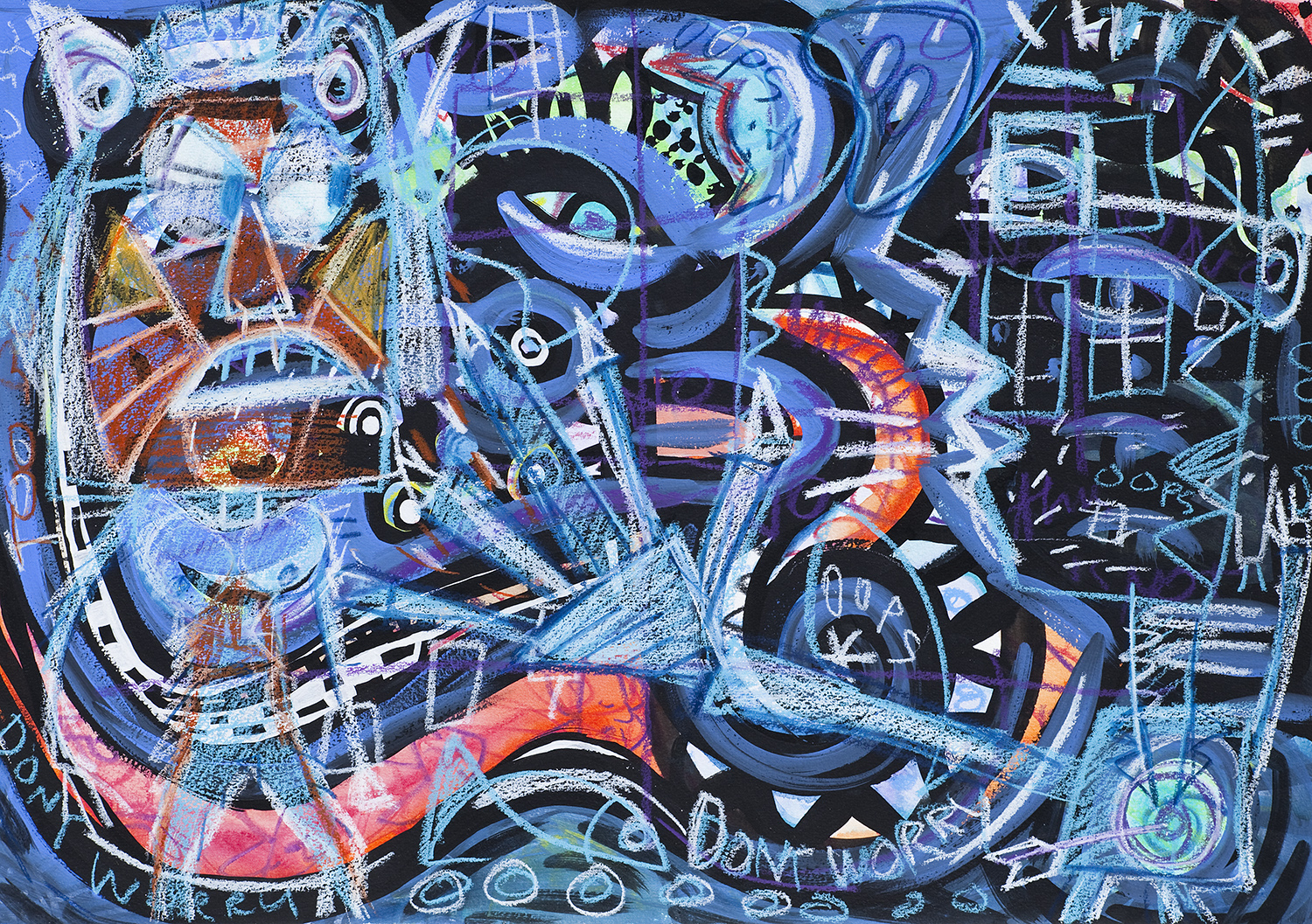 Oops..Don't Worry , water soluble crayons and ink on paper 20” x 14”