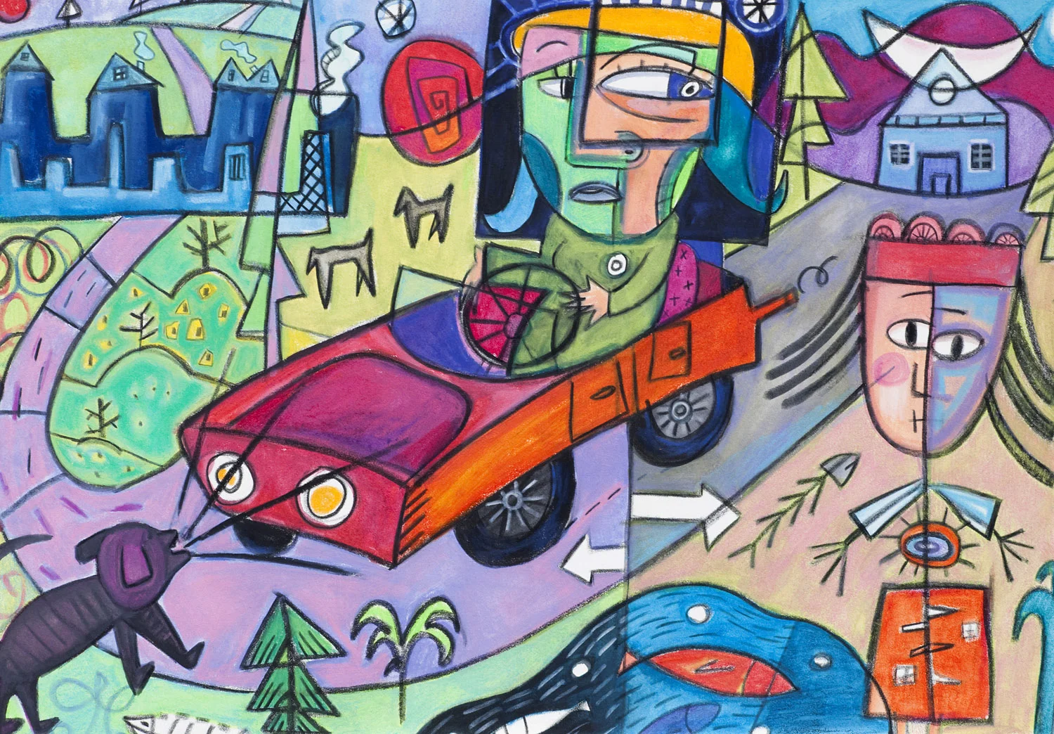 Purple Dog , water soluble crayons on paper 20” x 14”