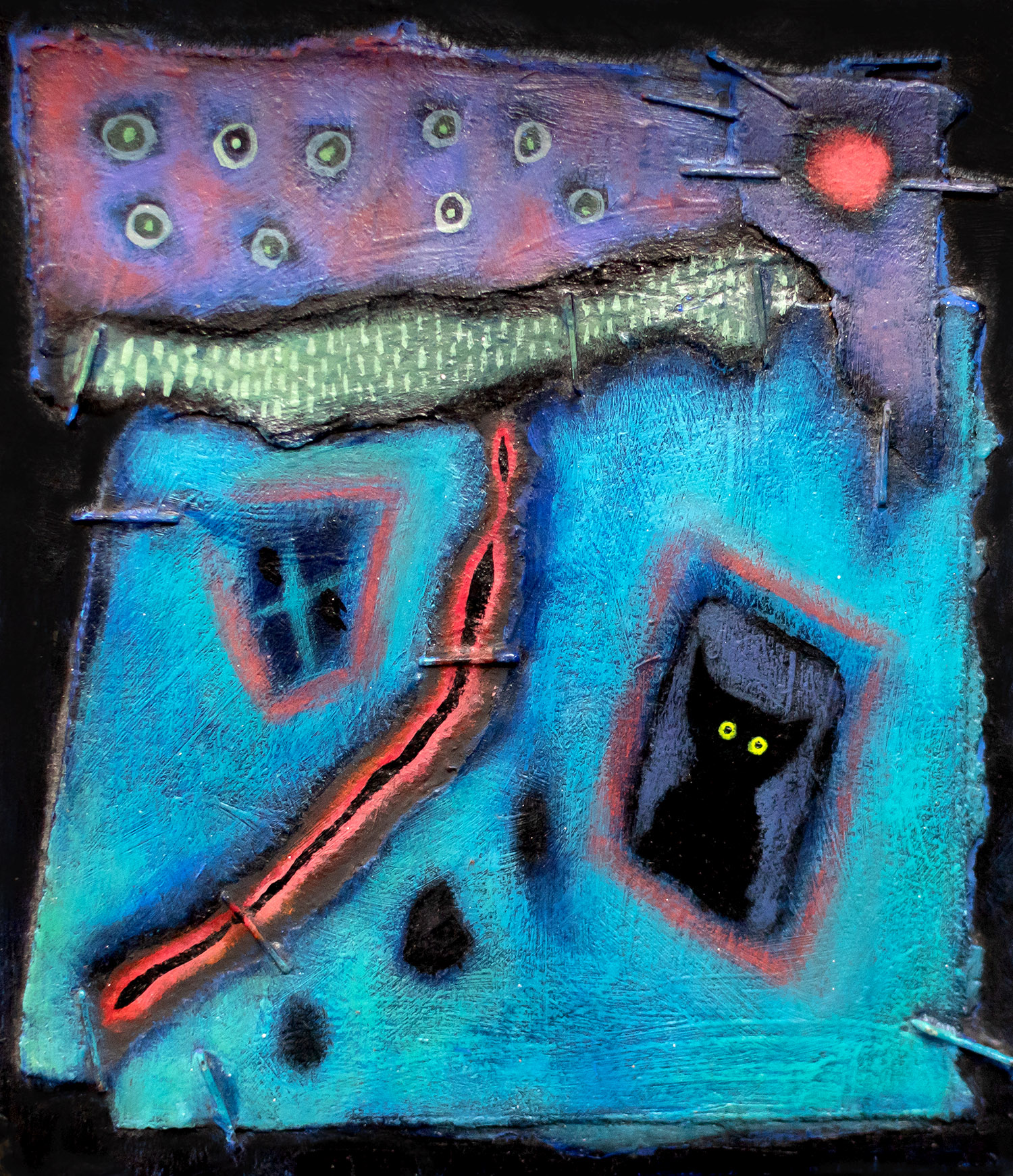 Fractured House , acrylic on wood 5” x 6”
