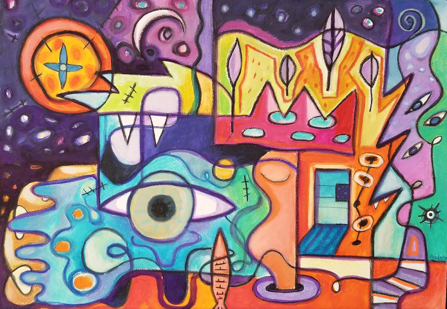 Blue Room , water soluble crayons on paper 20” x 14”