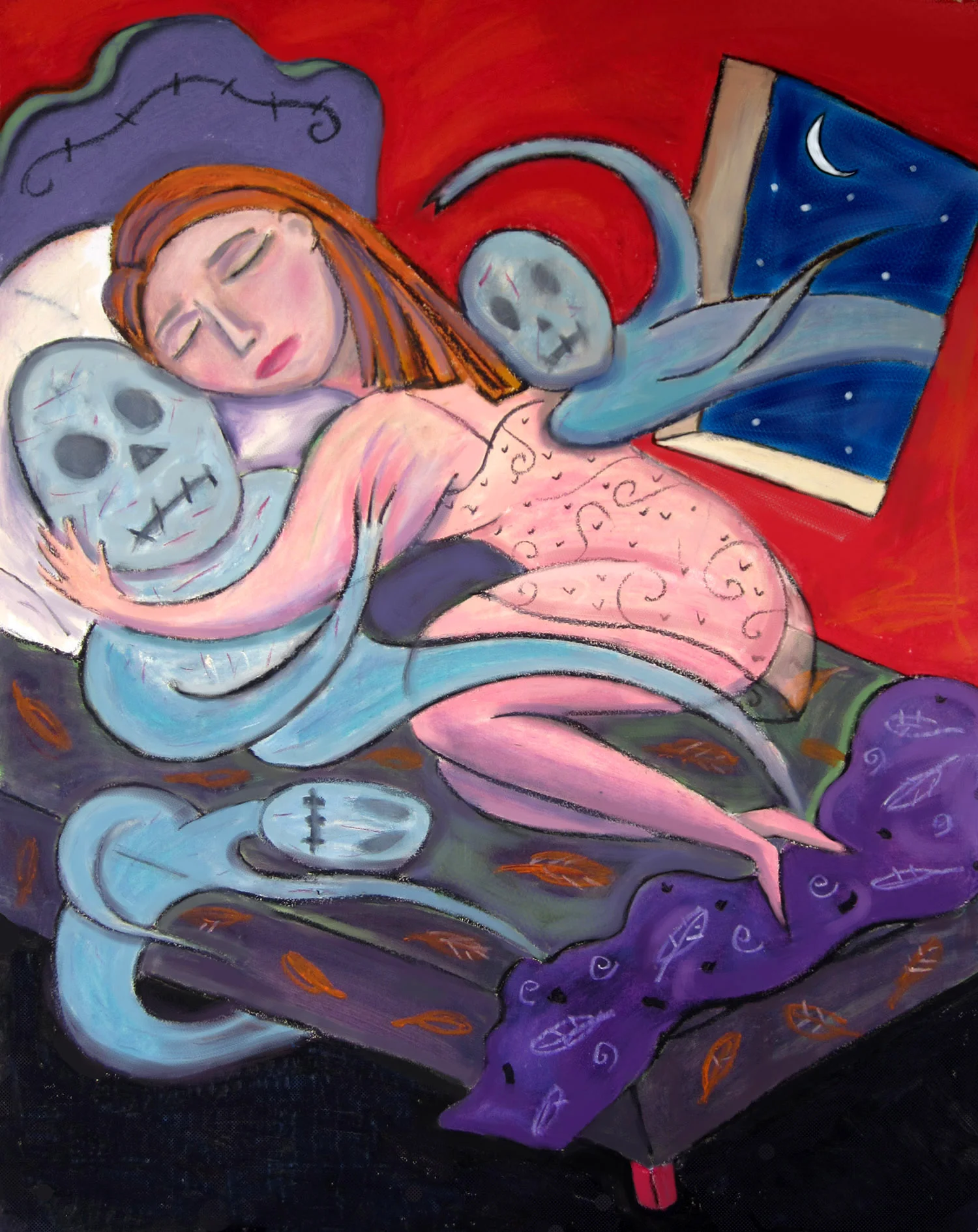 Sleeping With Demons, oil stick on paper