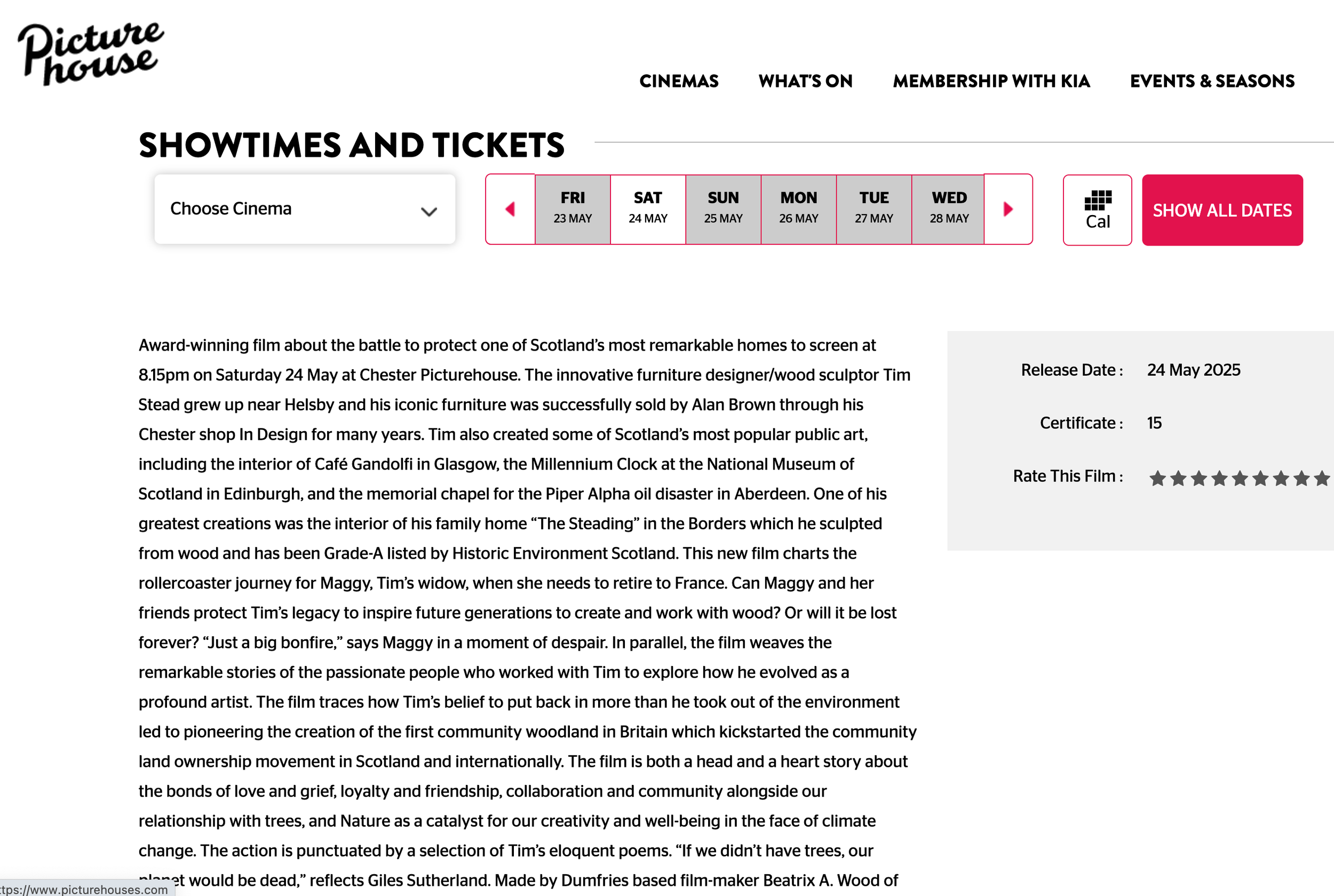 Screening: 8.15pm 24 May Picturehouse Cinema, Chester