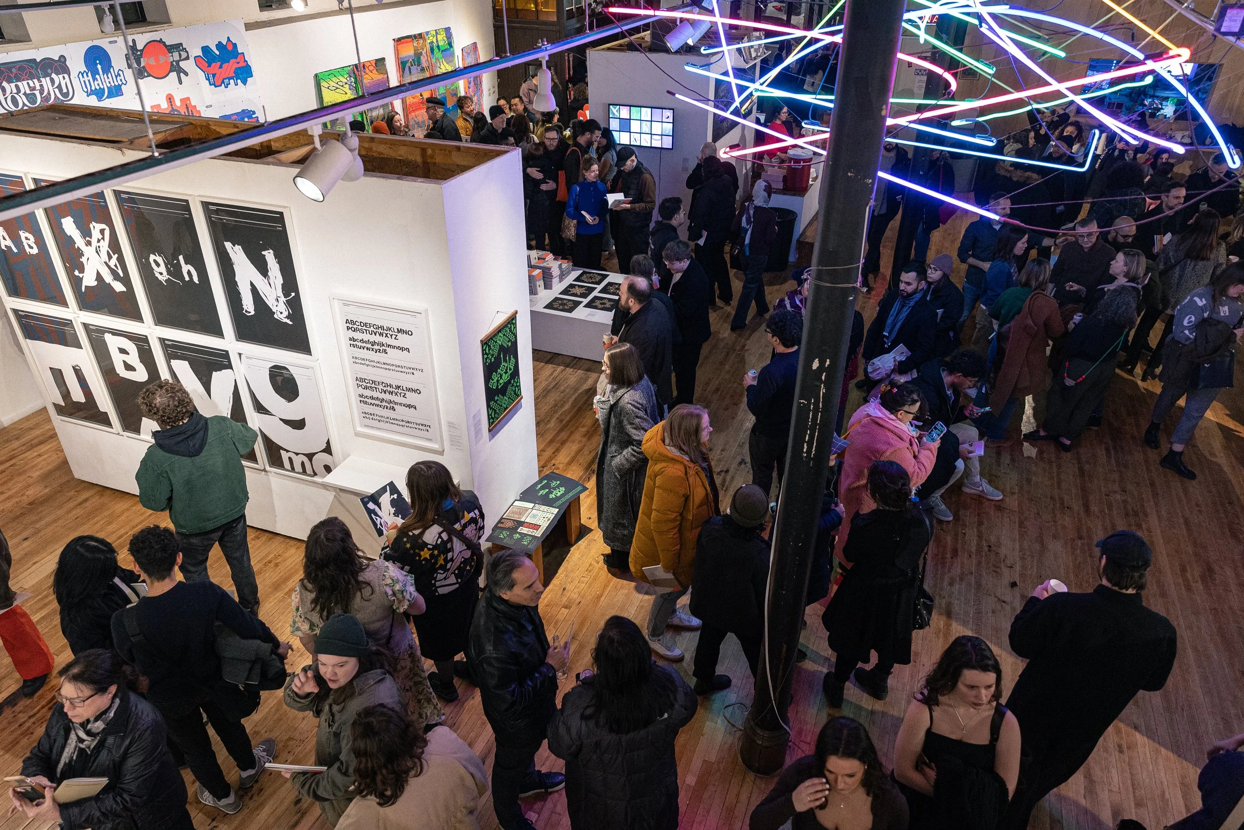 Opening night reception shots Typeforce 13, January–February 2025, Co-Prosperity, Chicago.