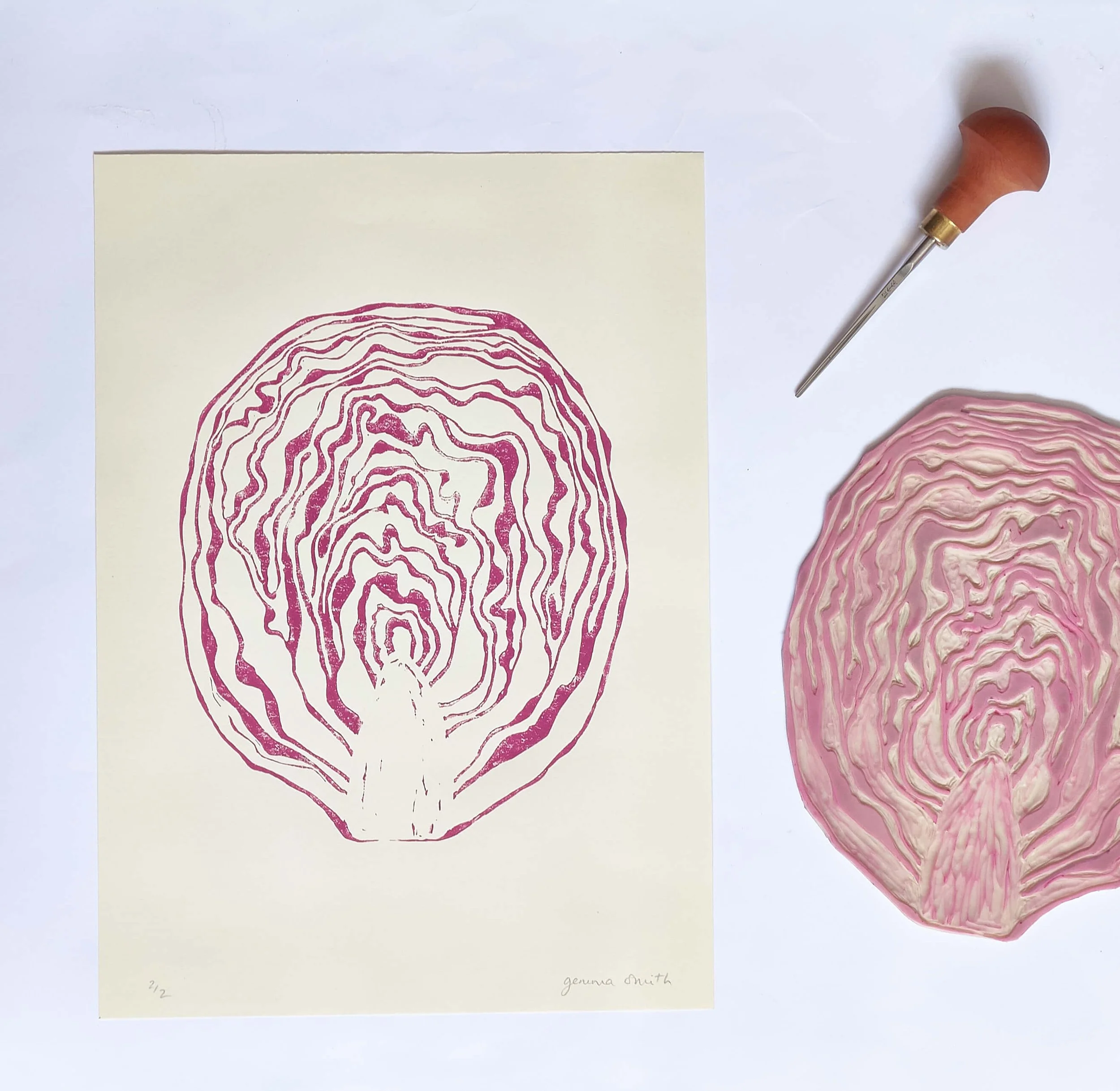 Red Cabbage Lino Print