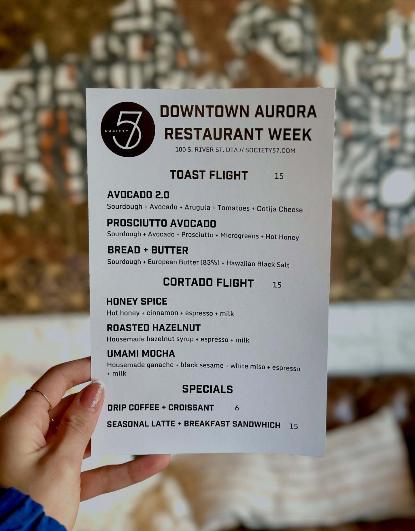 Restaurant Week is officially here.

Toast flights.
Cortado flights.
A few cozy specials we love.

Consider this your sign to slow down, try a little bit of everything, and make Society 57 part of your Restaurant Week rotation. 8am-3pm, daily.