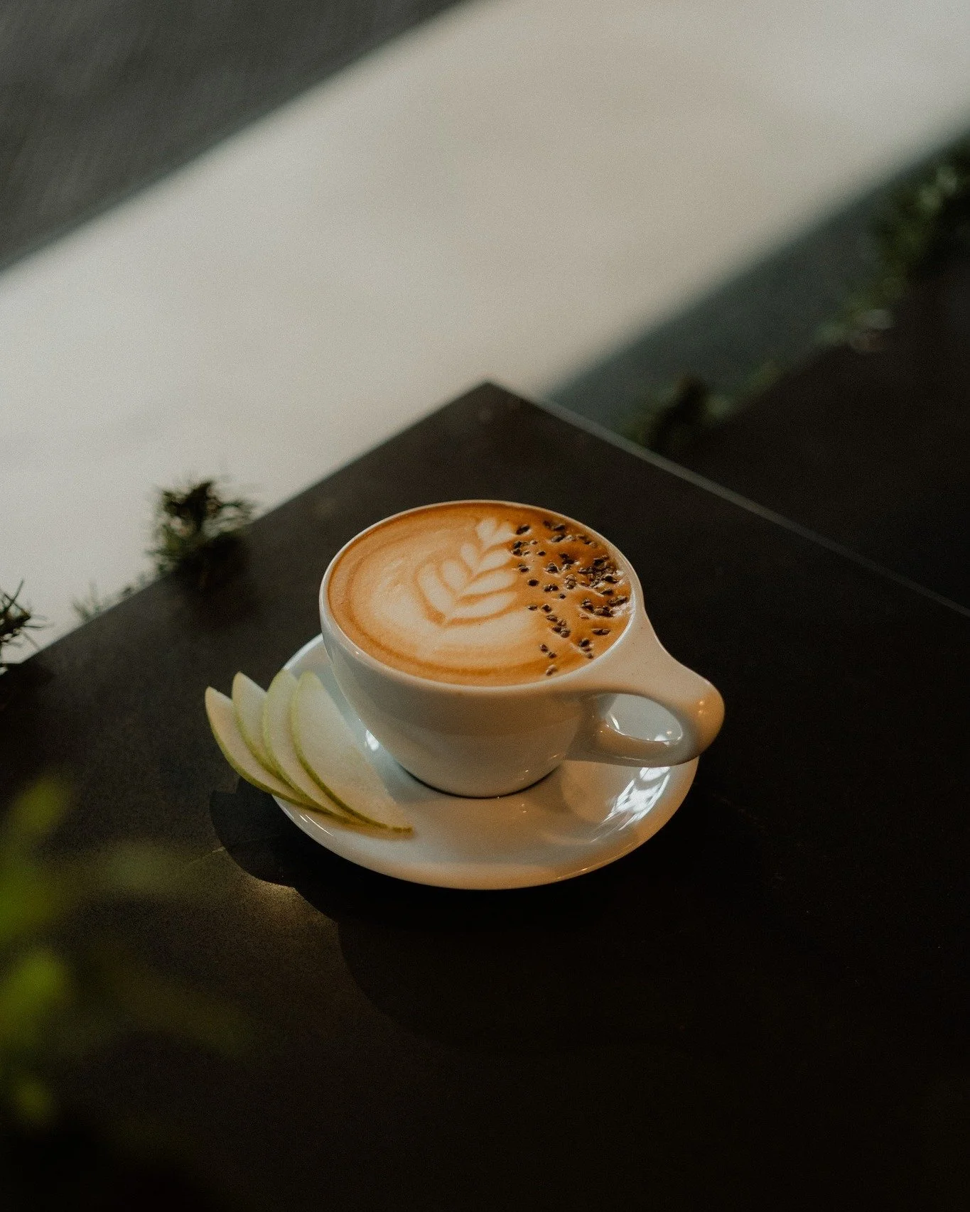 If you like your coffee lightly sweet and spiced, you will love our caramelized pear and cardamom latte. Our housemade syrup involves caramelizing freshly sliced asian pears with brown sugar, cardamom, and cinnamon. It's a crowd pleaser and we keep b