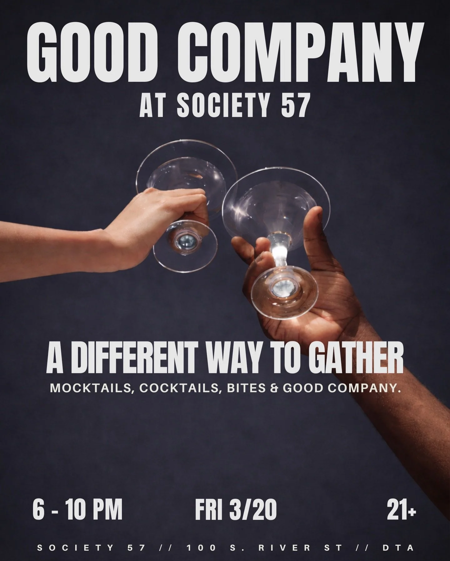 One week until Good Company

Good drinks.
Good questions.
A room full of interesting people.

Sometimes a good question is all it takes.

Friday, March 20
6&ndash;10PM
Society 57

#Society57 #GoodCompany #AuroraIL