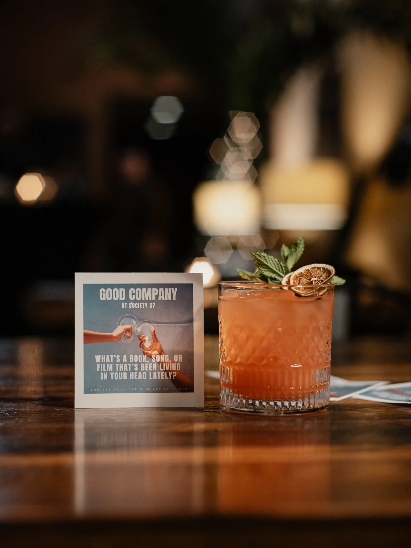 GOOD COMPANY
at Society 57

A different way to gather.

No networking. No pressure. No performance.
Just a room designed for real connection.

Mocktails and cocktails, side by side.
Thoughtful bites.
Music that lets you talk.
Questions worth asking.
