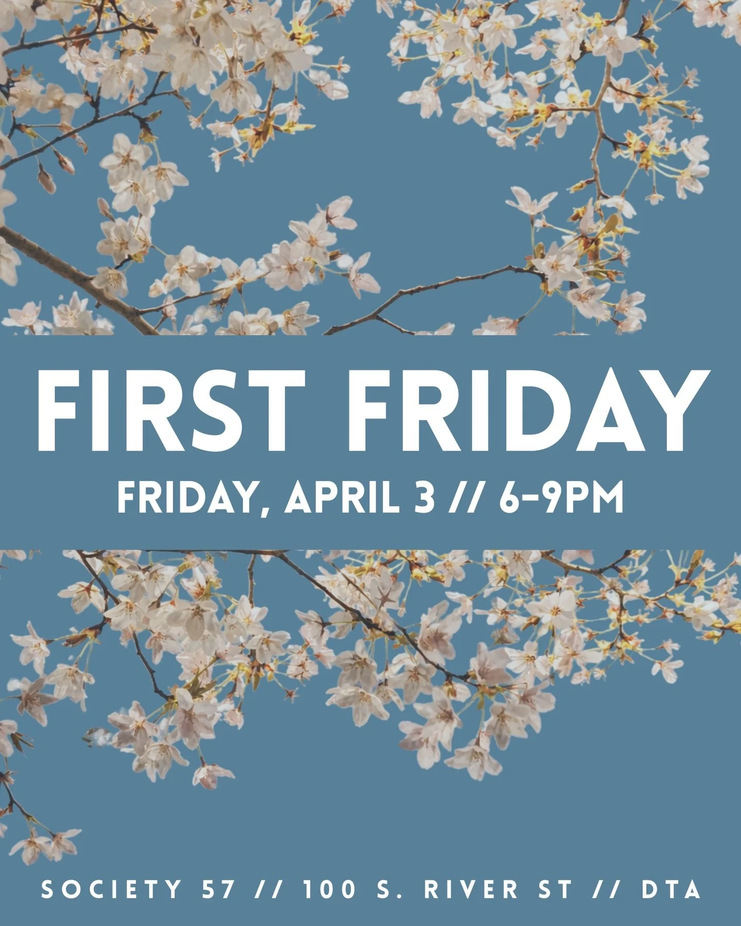 First Friday

Seasonal bites by @chefahoelscher
Marco Cardenas&rsquo; Phantom Limp: A Journey in Time continues
Cocktails, mocktails, and more

Friday, April 3
5&ndash;9PM

Longer light. Warmer nights.
Spring at Society 57.
.
.
.
.
.
.
#FirstFriday #
