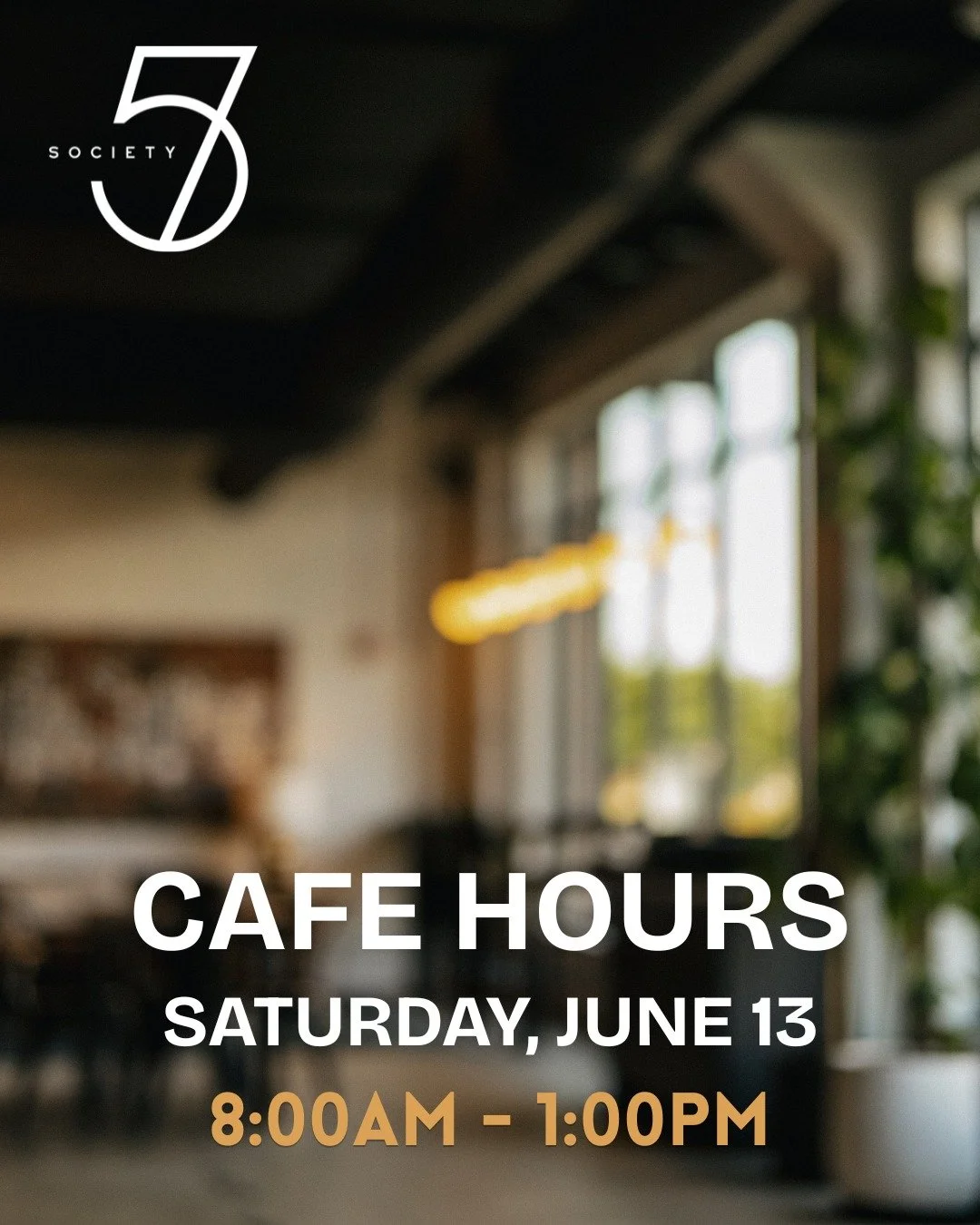 ☕️ A quick heads up!

Society 57 will be closing a little earlier than usual this Saturday, June 13, due to a private event.

Our caf&eacute; will be open from 8:00 AM &ndash; 1:00 PM, so be sure to stop by early for your favorite coffee, pastry, or 