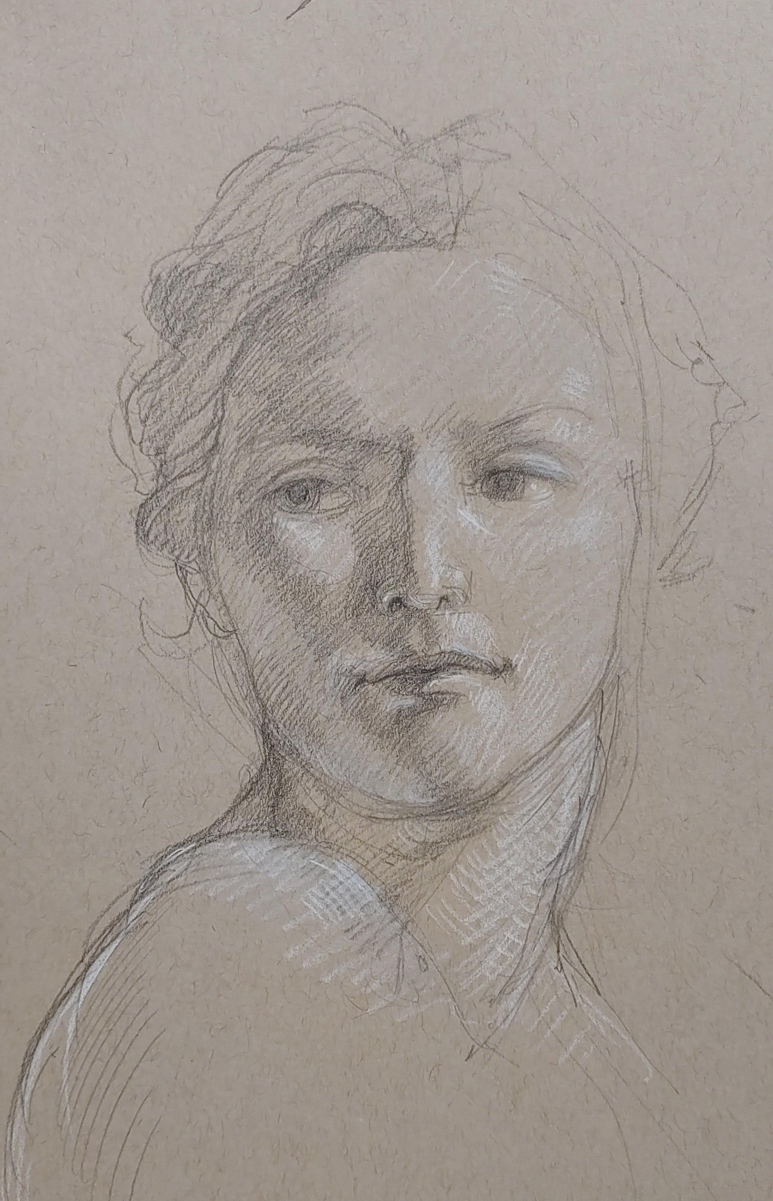 Head Study, graphite and white chalk, 2022