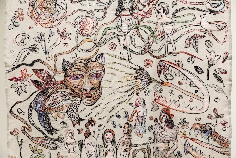 Anna Torma, Permanent Danger 2 (detail), 2019, hand embroidery and appliqué on linen. Photo: Roger Smith