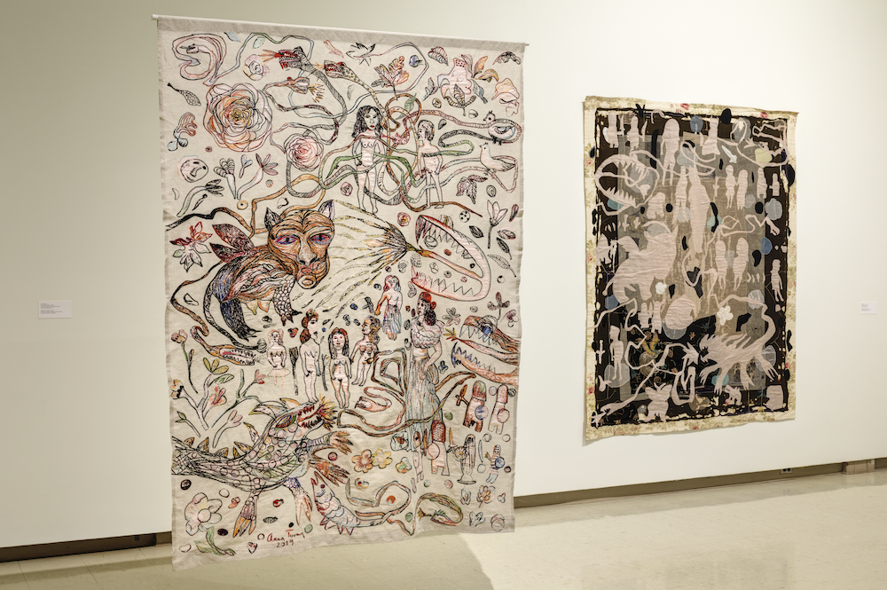 Anna Torma, Permanent Danger 2 , 2019, and Permanent Danger 3 , 2019. Installation shot, Fairy Tails , Owens Art Gallery, 10 January to 1 April 2020. Photo: Roger Smith