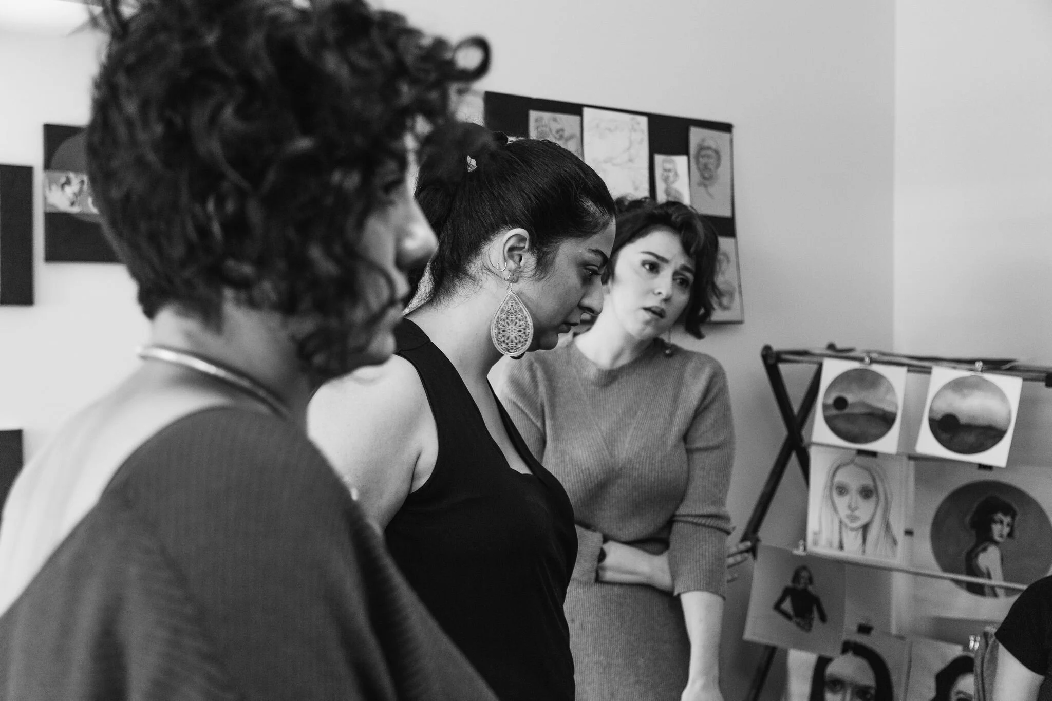 Three members of the Iranian art collective Olka Art during a recent studio visit with CreatedHere photographer Hailley Fayle .