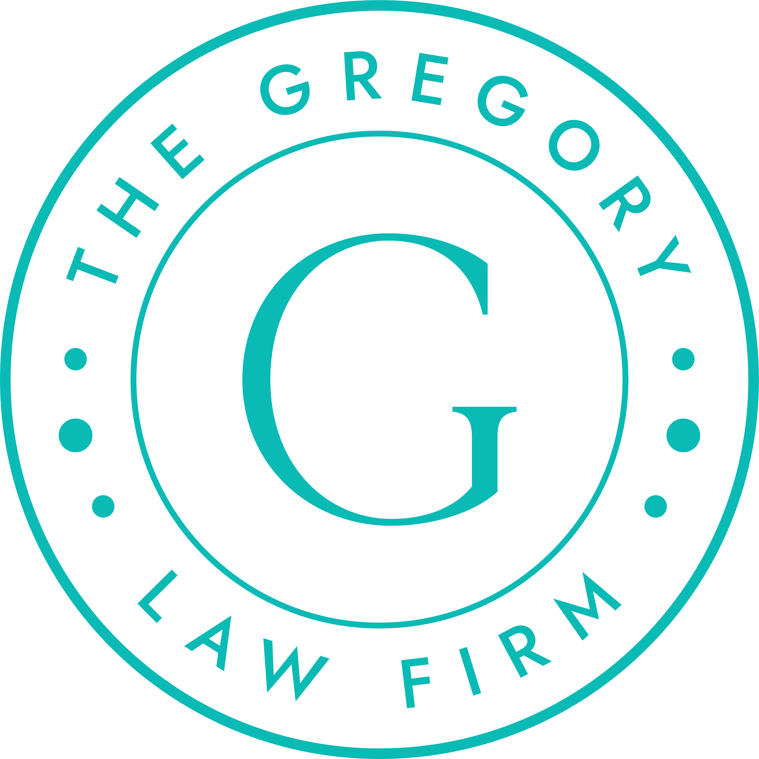 Close-up of a circular seal or badge with the words 'GREGORY WATERWHEEL' in blue text on a black background.