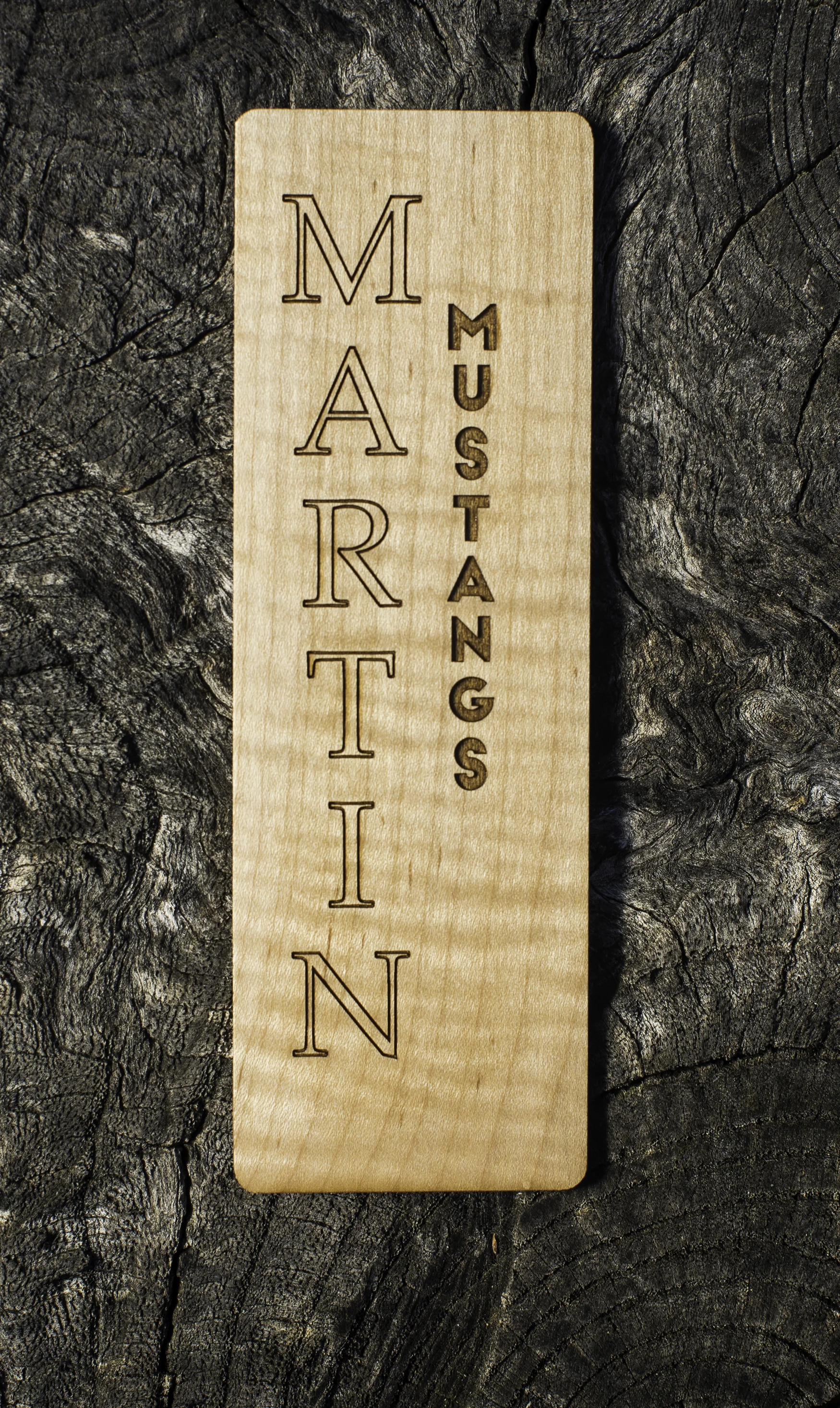 Example of a custom laser engraved wood bookmark
