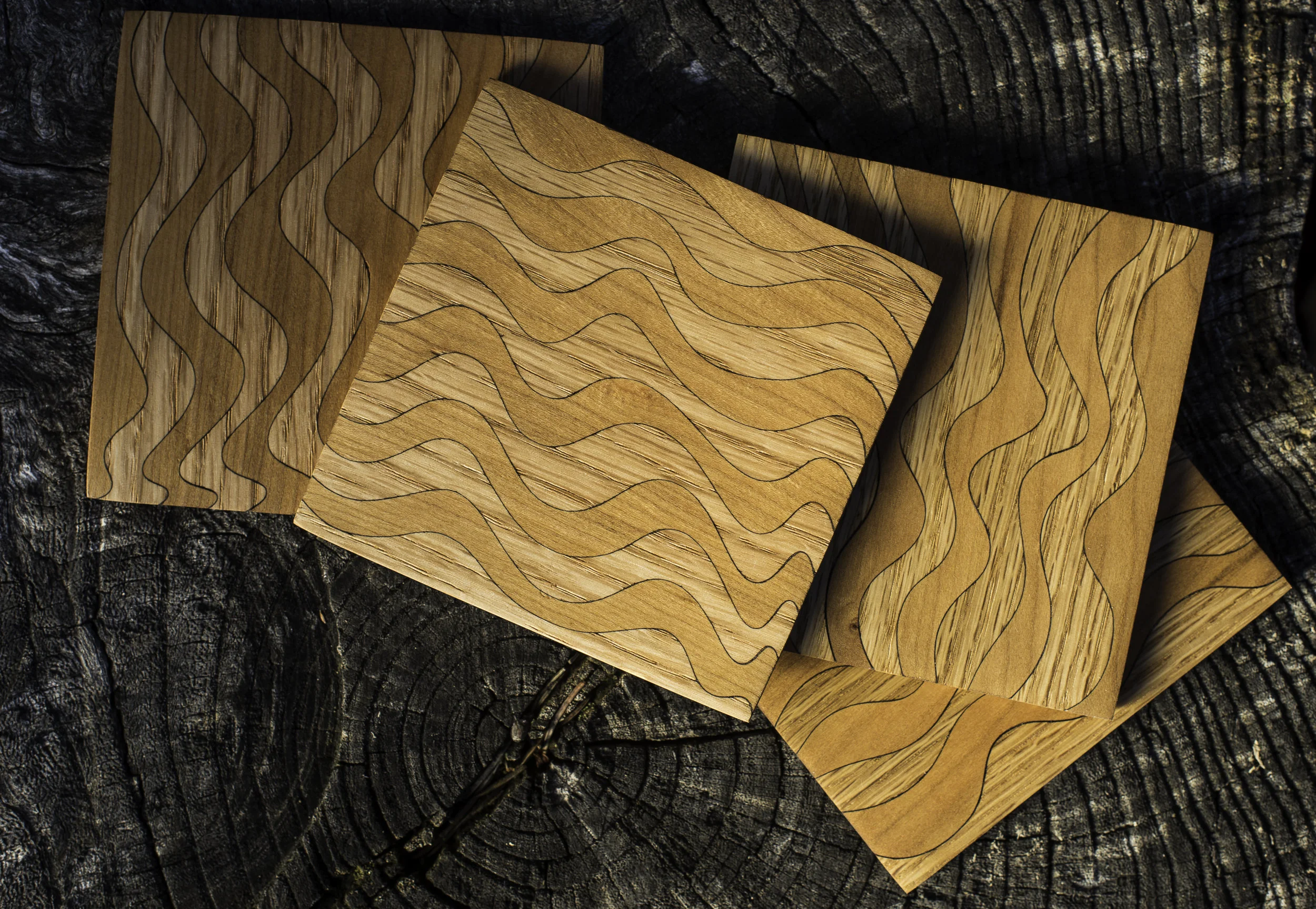 Cherry and oak wood custom coaster set