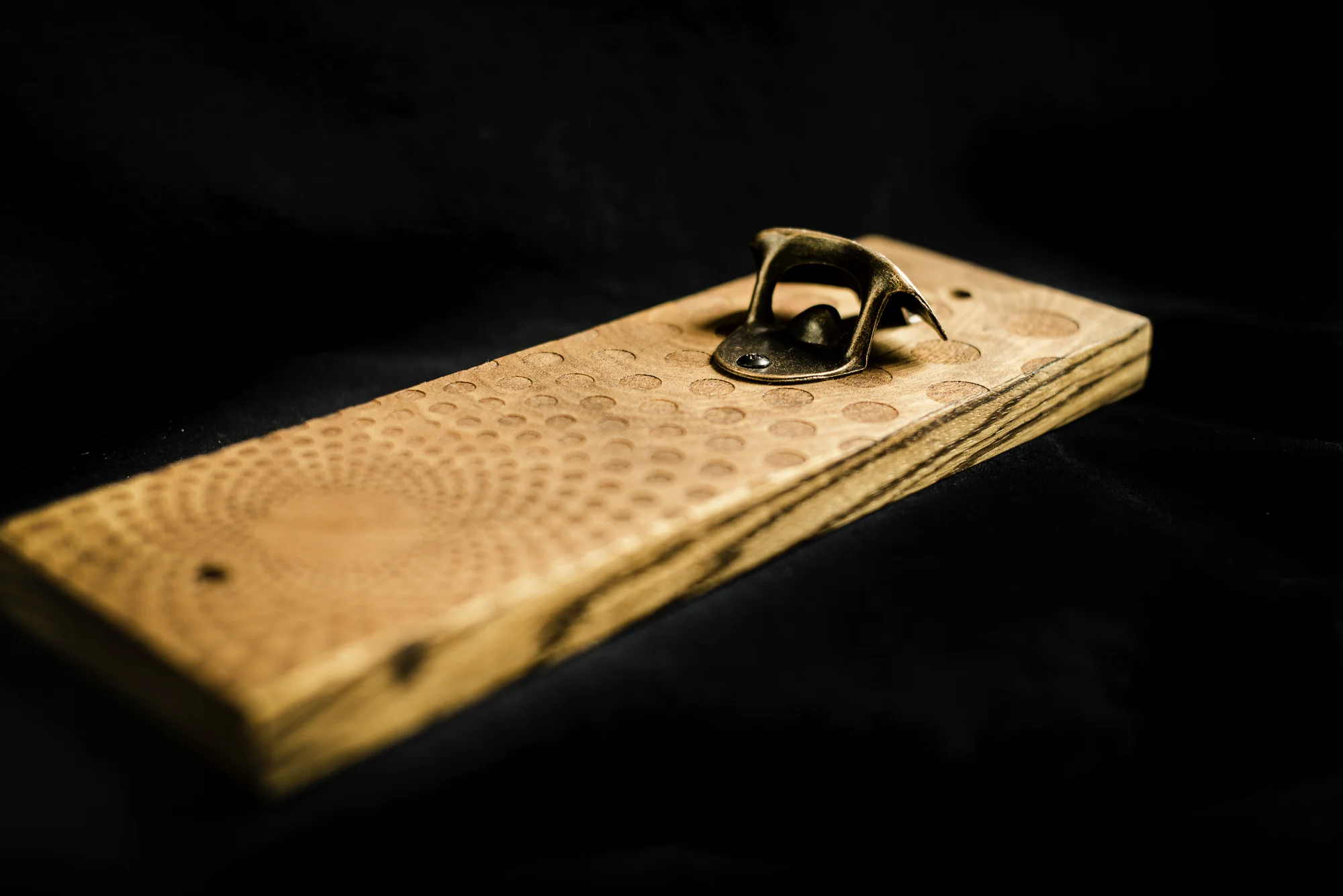 Custom magnetic sapele bottle opener laser engrave dots