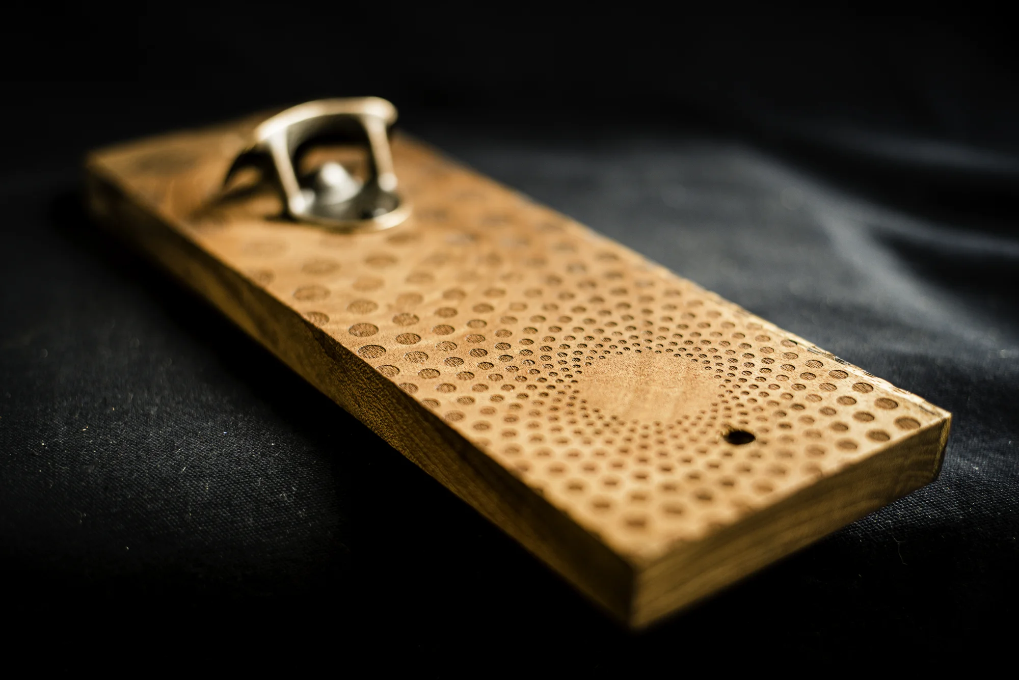Magnetic sapele bottle opener laser engraved fibonacci dots