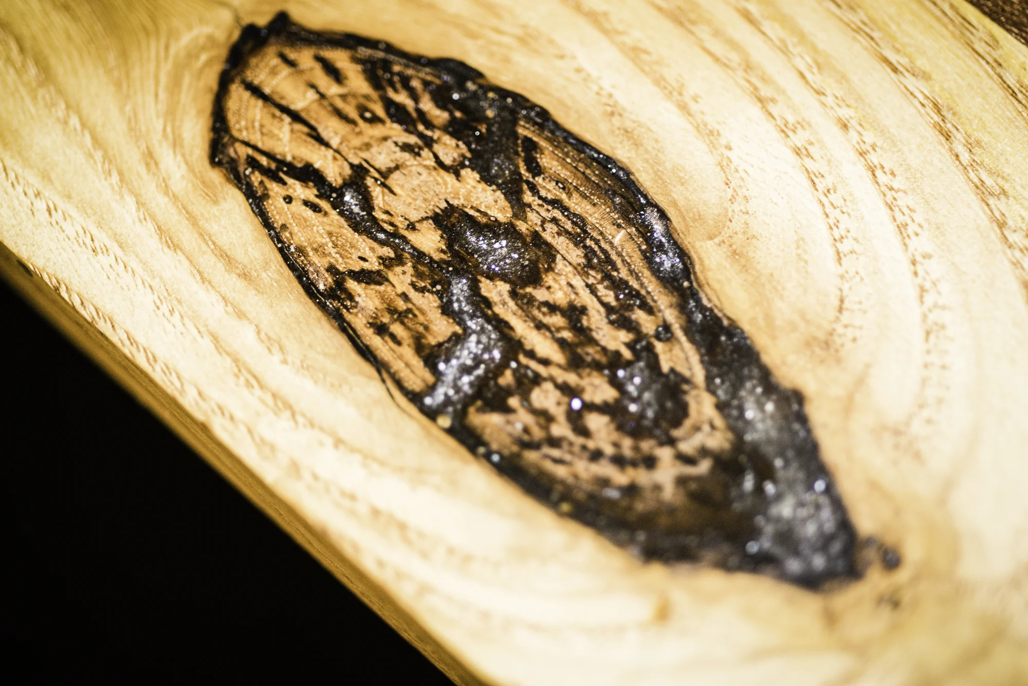 Reclaimed American chestnut wood serving board with epoxy filled knots