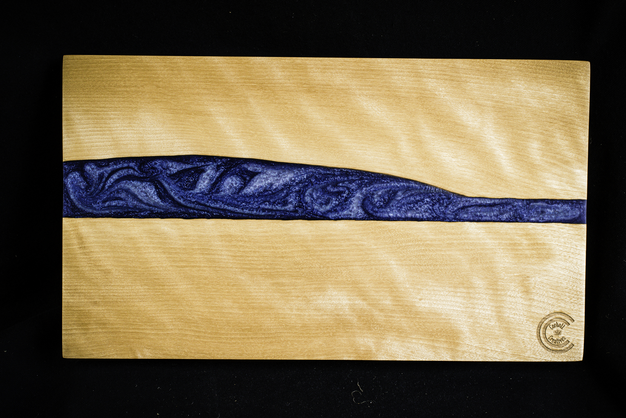 Charcuterie Figured Birch Blue Epoxy Board