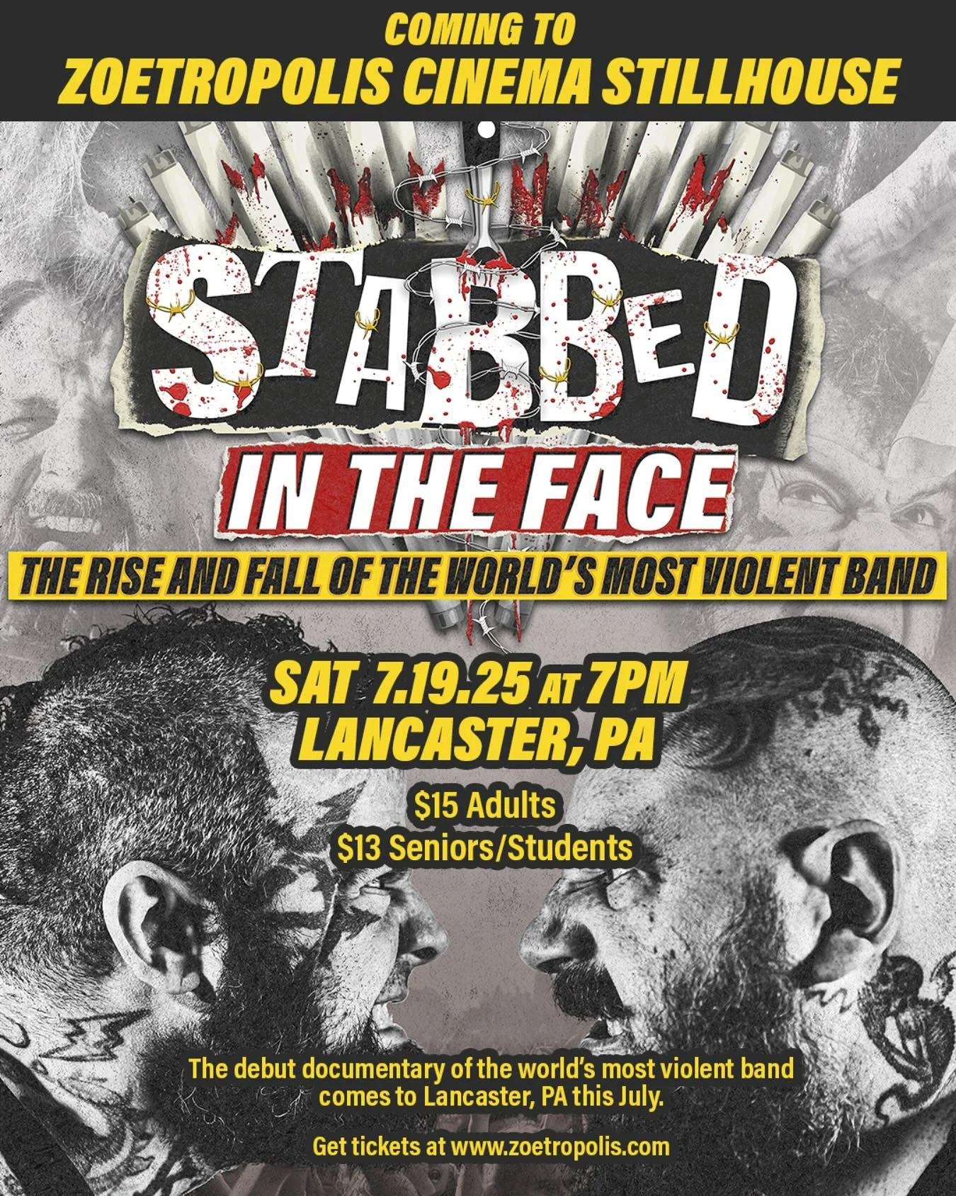 THIS WEEK YOU FREAKS!! come get ULTRAVIOLENT with me and the boys in @eattheturnbuckleofficial at @zoetropolis this Saturday, the first Lancaster showing of @stabbedinthefacefilm. LANCASTER! WE WILL MAKE YOU HUMBLE! HUSS HUSS HUSS! #indiefilm #eatthe