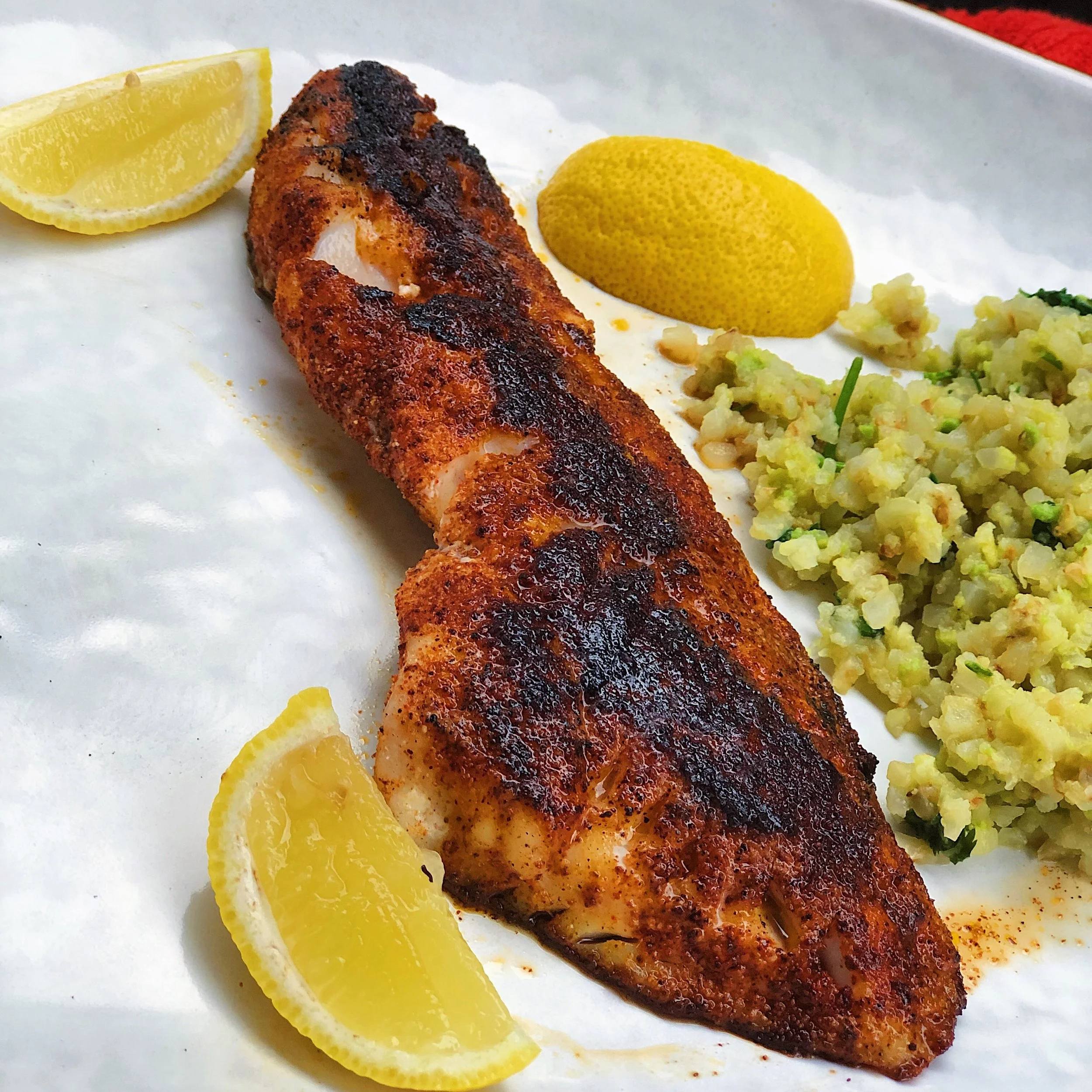 Whole30 Blackened Snapper with Avocado Cauliflower Rice — Rockin Meals