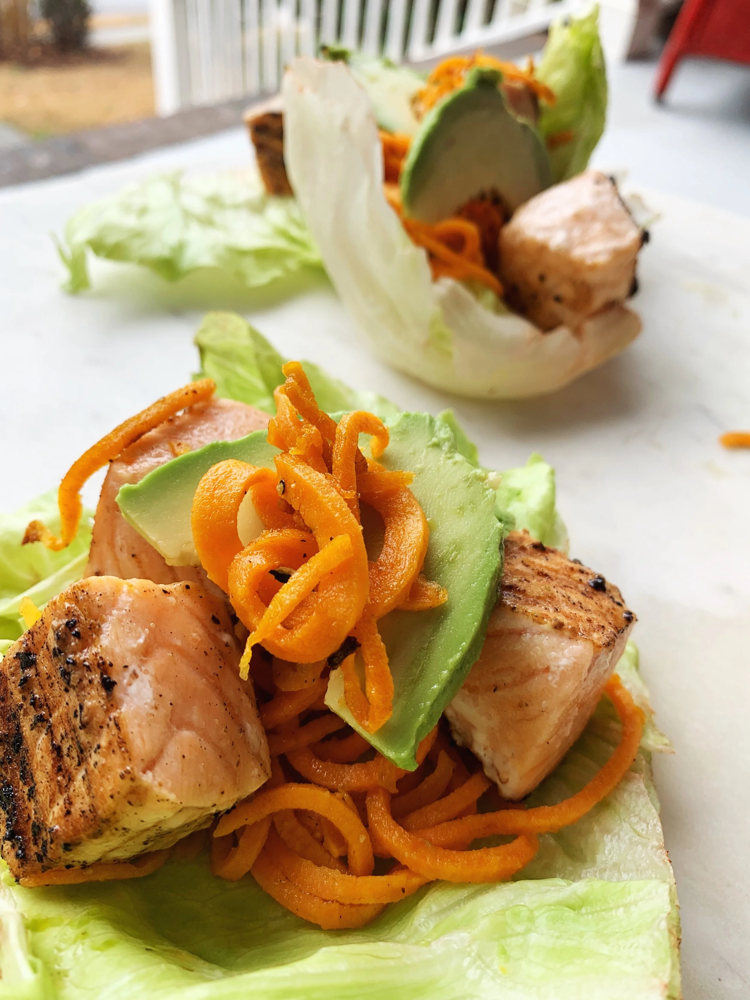 Sweet Potato Salmon Lettuce Wraps