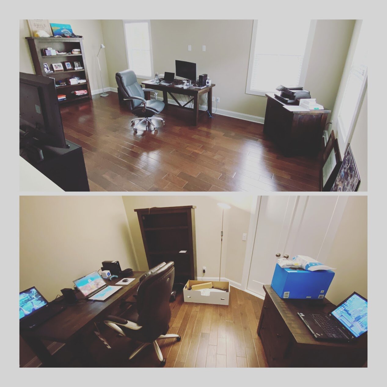 Putting the pieces together with my spare laptops and the new gaming rig. Same furniture ha!