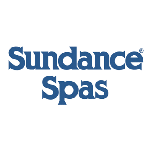 Sundance Spas logo in blue text on a black background