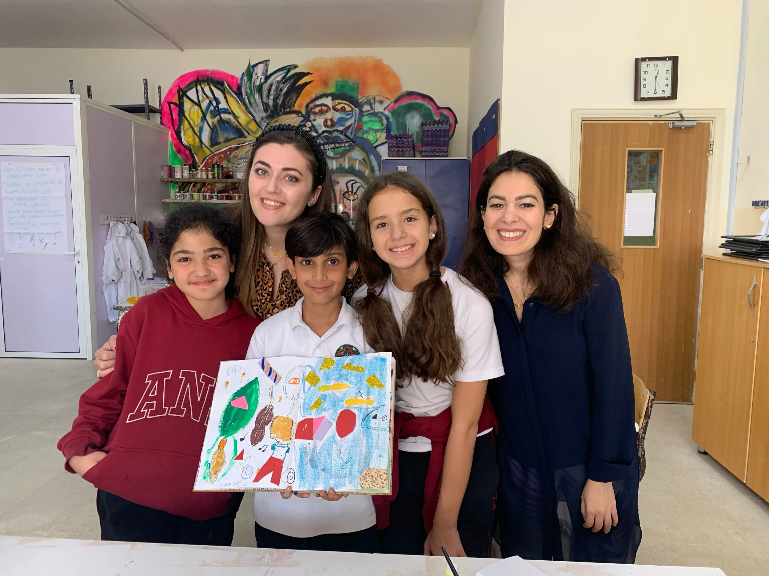 Lena and Nahla with Amman National School participants (2019).