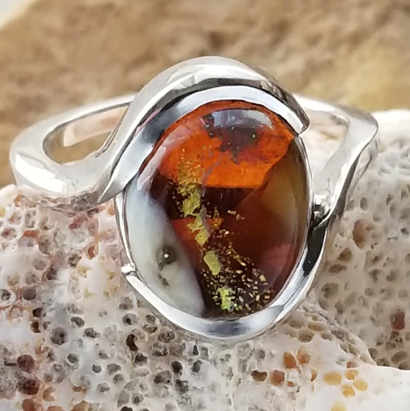 Cremation Art Glass Silver Forever Memorial Ring