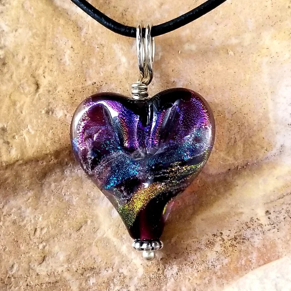 Cremation Art Glass Trillium Heart Memorial Necklace — Over the