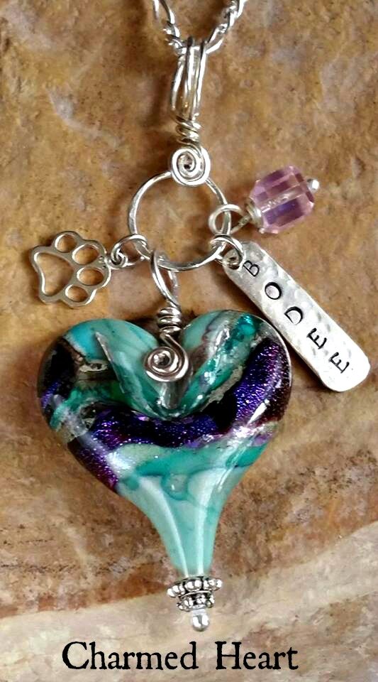 Cremation Art Glass Charmed Heart Memorial Necklace Pet Memorial
