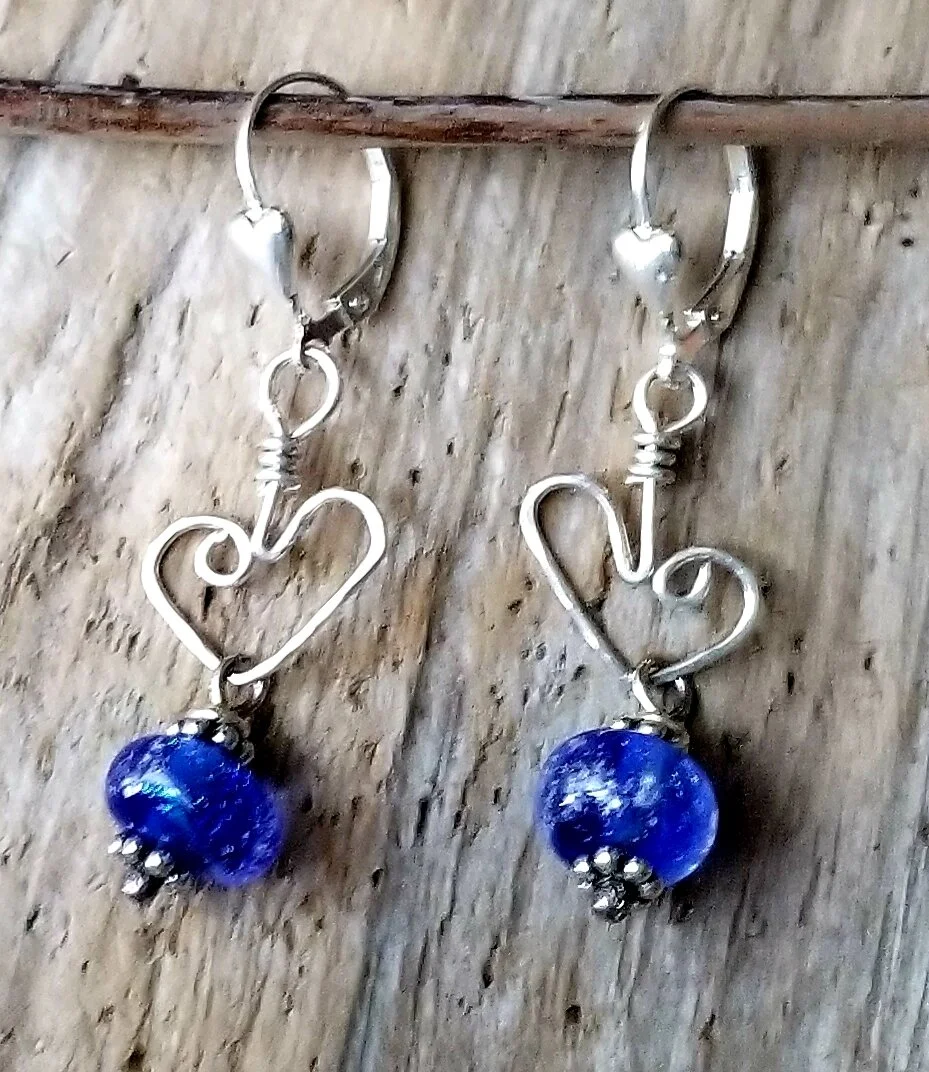 Little Heart Earrings in Sterling Silver with Custom Ashes in Glass Memorial Stones