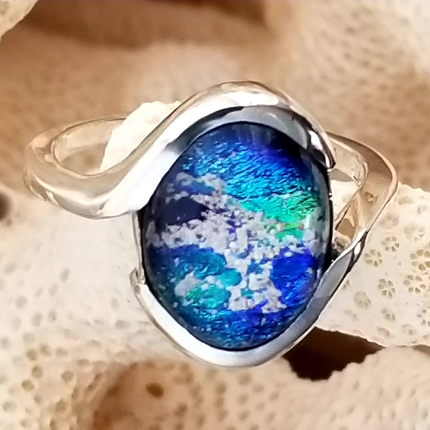 Cremation Art Glass Silver Forever Memorial Ring