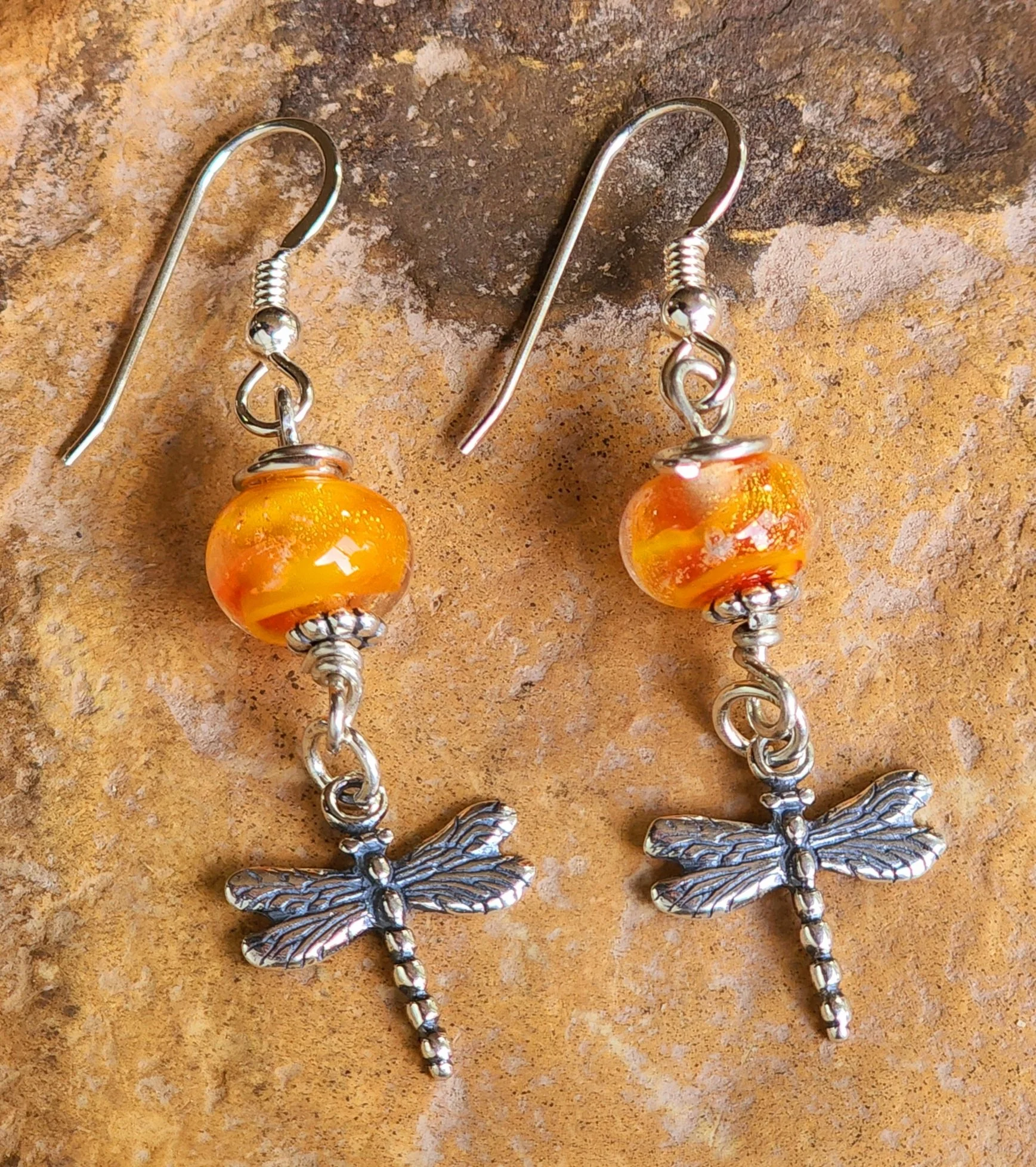 Dragonfly Sterling Silver Earrings with Custom Ashes in Glass Memorial Stones