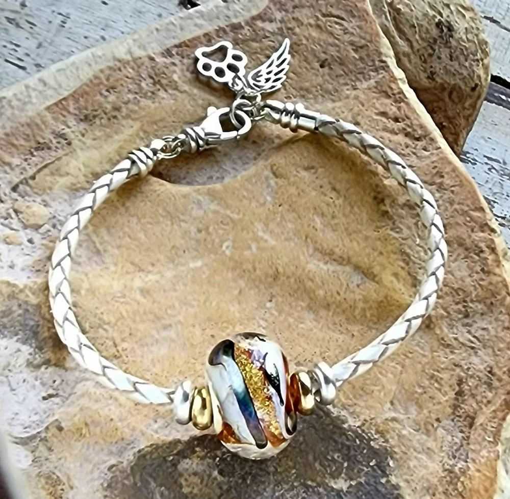 Cremation Art Braided Leather Bracelet Pet Memorial with Silver