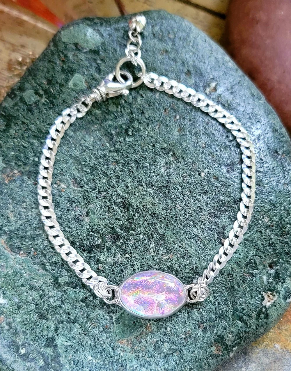 Cremation Art Glass Silver Smooth Chain Aurora Memorial Bracelet | Over ...