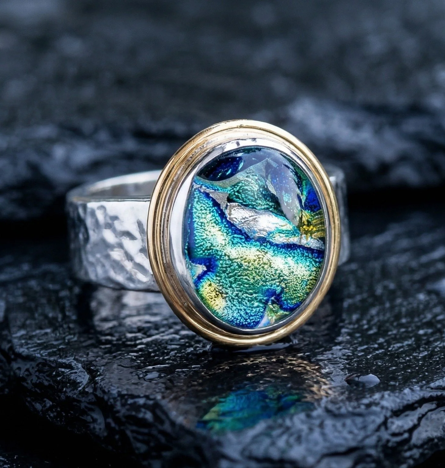 The Always Heirloom Ring | Hand-Forged Silver & Gold Memorial Ring | Living Glass Memorials