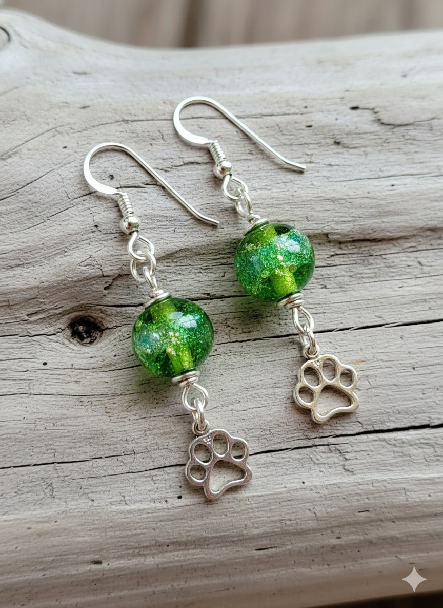 The Spirit Walk Paw Print Earrings: Handcrafted Artisan Glass Tributes in Sterling Silver