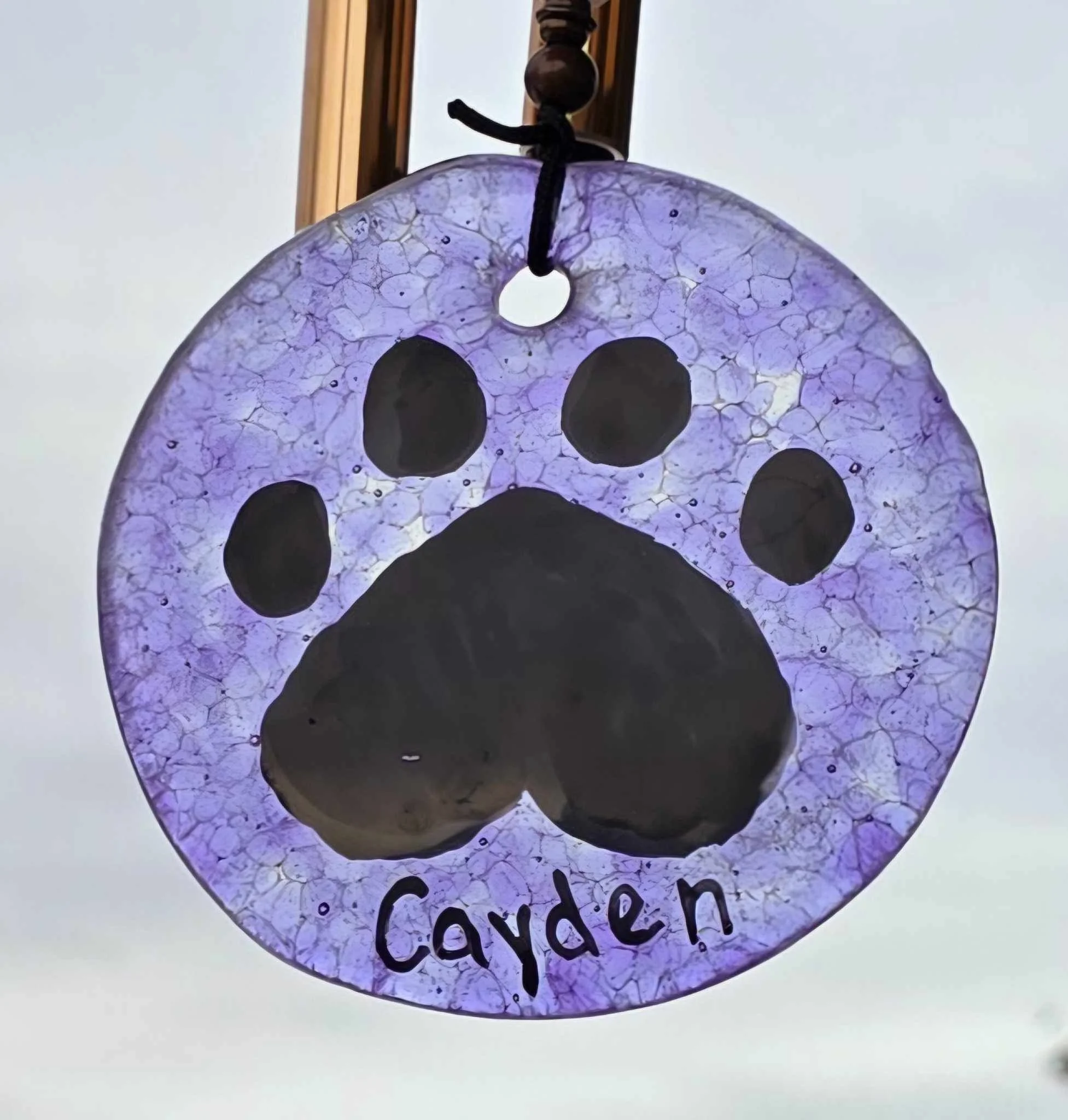 Petite Garden Windchime with Custom Glass Memorial Paw Print Medallion