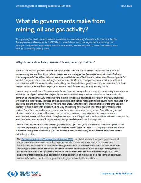 Civil society guide to accessing Canada's ESTMA data