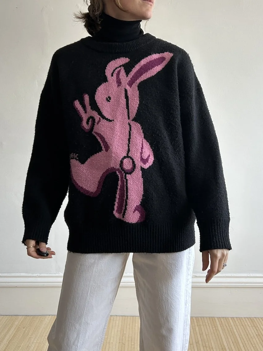 Cubic Black And Pink Bunny Knit Jumper Size 8