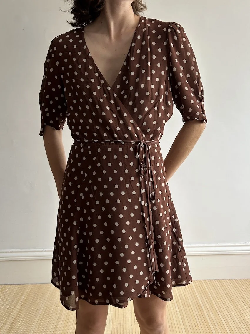Reformation Brown Spotty Wrap Mini Dress Size L
