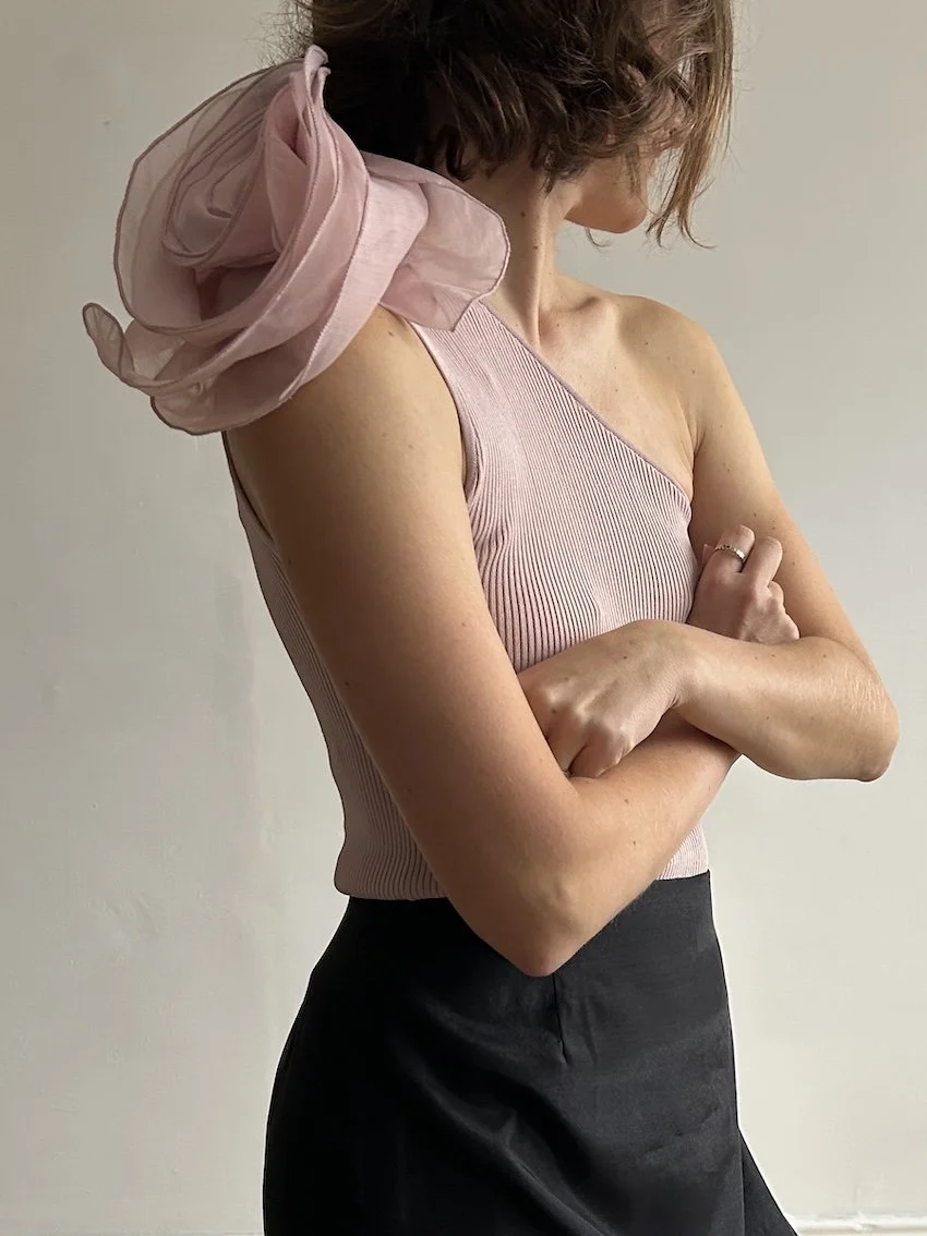 Zara Pink Rose Shoulder Top Size S